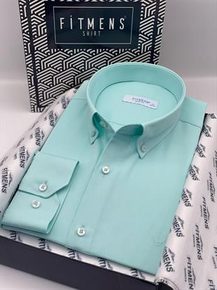 Slim Fit Uzun Kol Pamuklu Hediye Kutulu Kolay Ütülenebilir Erkek Gömlek FS-002225 - Mint