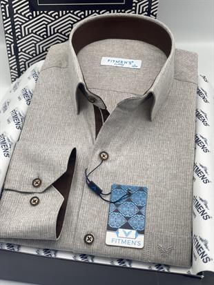 Klasik Uzun Kol Keten Cotton Hediye Kutulu Erkek Gömlek FS-001261 - Bej