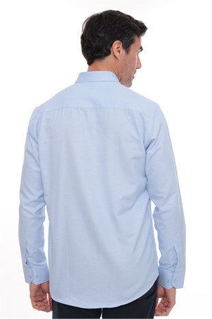 Slim Fit Uzun Kol Pamuklu Hediye Kutulu Kolay Ütülenebilir Erkek Gömlek FS-002225 - Buz Mavi