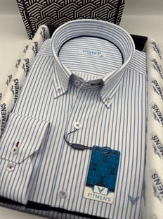 Slim Fit Uzun Kol Premium Çizgili Yaka Düğmeli Hediye Kutulu Erkek Gömlek FS-004440 - Açık Mavi