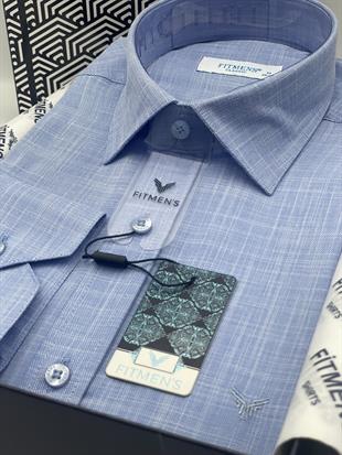 Klasik Uzun Kol Keten Yaka Alttan Düğmeli Hediye Kutulu Erkek Gömlek FS-003686 - Mavi