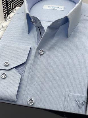 Klasik Uzun Kol Keten Cotton Hediye Kutulu Erkek Gömlek FS-001261 - Açık Mavi