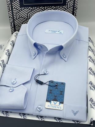 Klasik Uzun Kol Pamuklu Yaka Düğmeli Hediye Kutulu Kolay Ütülenebilir Erkek Gömlek FS-003897 - Buz Mavi