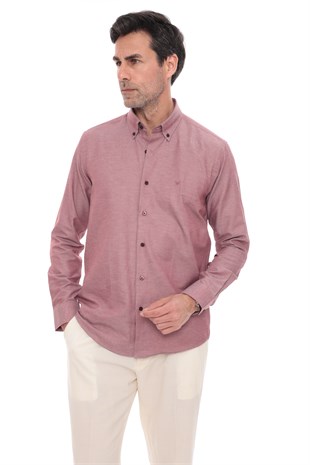 Slim Fit Uzun Kol Pamuklu Hediye Kutulu Kolay Ütülenebilir Erkek Gömlek FS-002225 - Bordo