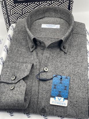 Klasik Uzun Kol Kışlık %100 Cotton Balıksırtı Yaka Düğmeli Hediye Kutulu Erkek Gömlek FS-001991 - Antrasit