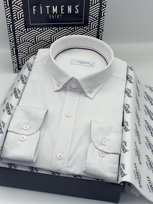 Slim Fit Uzun Kol Yıkamalı Gabardin Hediye Kutulu Erkek Gömlek FS-001364 - Beyaz