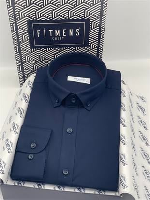 Slim Fit Uzun Kol Yıkamalı Gabardin Hediye Kutulu Erkek Gömlek FS-001364 - Lacivert