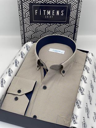 Klasik Uzun Kol Pöti Kareli Yaka Düğmeli Hediye Kutulu Erkek Gömlek FS-002273 - Sarı