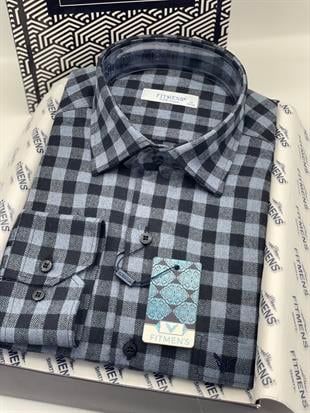 Klasik Uzun Kol Kışlık Ekoseli Oduncu Yaka Altı Düğmeli Pamuklu Hediye Kutulu Erkek Gömlek FS-001988 - Antrasit