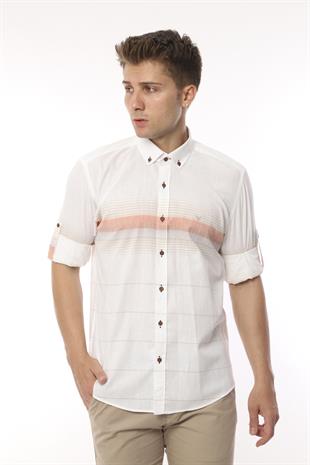 Slim Fit Uzun Kol Panolu Keten Hediye Kutulu Kolay Ütülenebilir Erkek Gömlek FS-002994 - Bej