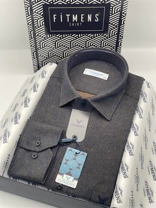 Klasik Uzun Kol Yaka Alttan Düğmeli Kışlık Erkek Hediye Kutulu Gömlek FS-003367 - Kahverengi