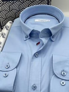 Slim Fit Uzun Kol Yıkamalı Gabardin Hediye Kutulu Erkek Gömlek FS-001364 - Mavi