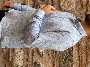 Slim Fit Uzun Kol Müslin Dijital Baskılı Hediye Kutulu Erkek Gömlek FS-004599 - Mavi