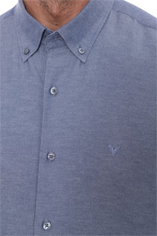Slim Fit Uzun Kol Pamuklu Hediye Kutulu Kolay Ütülenebilir Erkek Gömlek FS-002225 - İndigo
