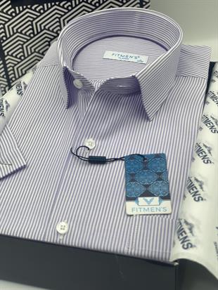 Klasik Kısa Kol Çizgili Hediye Kutulu Erkek Gömlek FS-003005 - Lila