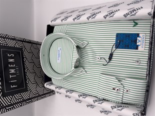 Slim Fit Uzun Kol Premium Çizgili Yaka Düğmeli Hediye Kutulu Erkek Gömlek FS-004440 - Yeşil