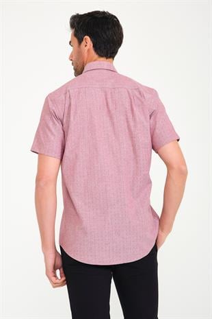 Klasik Kısa Kol Neon Çiçek Armür Hediye Kutulu Erkek Gömlek FS-001214 - Bordo