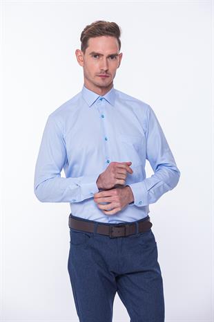 Klasik Uzun Kol Oxford Hediye Kutulu Kolay Ütülenebilir Erkek Gömlek FS-001254 - Açık Mavi