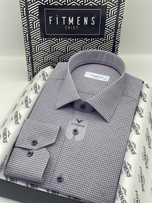 Klasik Uzun Kol Kare Armür Desenli Hediye Kutulu Erkek Gömlek FS-002151 - Mor