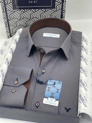 Klasik Uzun Kol Kareli Hediye Kutulu Erkek Gömlek FS-003105 - Lacivert