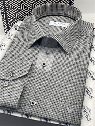 Klasik Uzun Kol Kare Armür Desenli Hediye Kutulu Erkek Gömlek FS-002151 - Siyah Beyaz