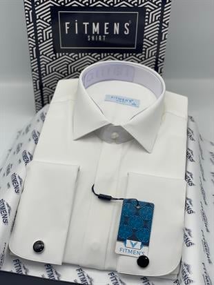 Slim Fit Uzun Kol Gizli Düğmeli Likralı Smokin Damatlık Erkek Gömlek FS-004296 - Krem