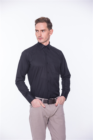 Klasik Uzun Kol Oxford Hediye Kutulu Kolay Ütülenebilir Erkek Gömlek FS-001254 - Siyah