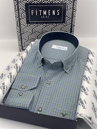 Klasik Uzun Kol Yaka Düğmeli Pöti Kareli Hediye Kutulu Erkek Gömlek FS-003774 - Yeşil