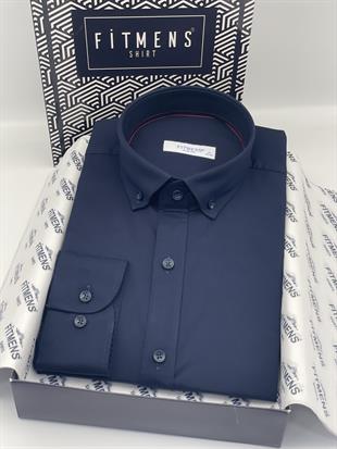 Slim Fit Uzun Kol Yıkamalı Gabardin Hediye Kutulu Erkek Gömlek FS-001364 - Lacivert
