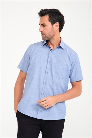 Klasik Kısa Kol Neon Çiçek Armür Hediye Kutulu Erkek Gömlek FS-001214 - İndigo