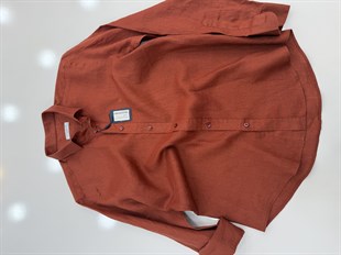 Slim Fit Uzun Kol %100 Keten Nefes Alabilen Kumaştan Hediye Kutulu Erkek Gömlek FS-004170 - Kiremit