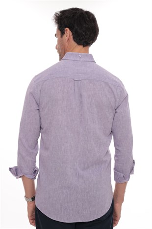 Slim Fit Uzun Kol Yaka Düğmeli Nefes Alan Keten Hediye Kutulu Erkek Gömlek FS-004548 - Lila