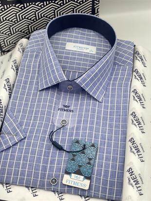 Klasik Kısa Kol Kareli Hediye Kutulu Erkek Gömlek FS-004158 - Mavi