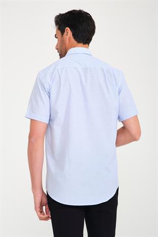 Klasik Kısa Kol Keten Cotton Garneli Hediye Kutulu Erkek Gömlek FS-000748 - Açık Lacivert