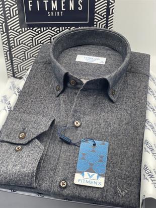 Klasik Uzun Kol Kışlık %100 Cotton Filafil Yaka Düğmeli Hediye Kutulu Erkek Gömlek FS-003766 - Lacivert Kahve