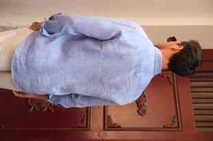 Slim Fit Uzun Kol %100 Keten Nefes Alabilen Kumaştan Hediye Kutulu Erkek Gömlek FS-004170 - Saks Mavi