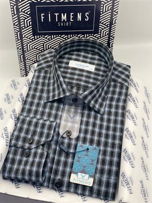 Klasik Uzun Kol Kışlık Kareli %100 Cotton Yaka Alttan Düğmeli Hediye Kutulu Erkek Gömlek FS-003129 - Lacivert