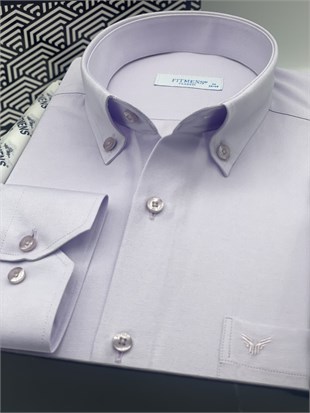 Klasik Uzun Kol Pamuklu Yaka Düğmeli Hediye Kutulu Kolay Ütülenebilir Erkek Gömlek FS-003897 - Lila