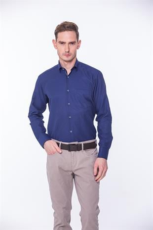 Klasik Uzun Kol Nokta Desenli Hediye Kutulu Erkek Gömlek FS-001259 - Lacivert