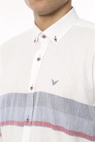 Slim Fit Uzun Kol Panolu Keten Hediye Kutulu Kolay Ütülenebilir Erkek Gömlek FS-002995 - Bordo Lacivert