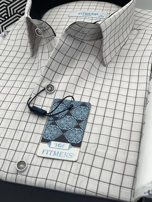 Klasik Kısa Kol Kareli Hediye Kutulu Erkek Gömlek FS-003623 - Beyaz Siyah