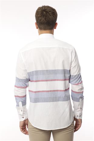 Slim Fit Uzun Kol Panolu Keten Hediye Kutulu Kolay Ütülenebilir Erkek Gömlek FS-002995 - Bordo Lacivert