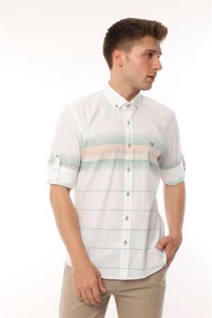 Slim Fit Uzun Kol Panolu Keten Hediye Kutulu Kolay Ütülenebilir Erkek Gömlek FS-002994 - Yeşil