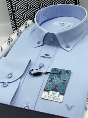 Klasik Uzun Kol Yaka Düğmeli Soft Saten Hediye Kutulu Erkek Gömlek FS-003572 - Açık Mavi