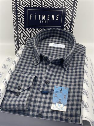 Klasik Uzun Kol Kışlık Ekoseli Oduncu Yaka Düğmeli Pamuklu Hediye Kutulu Erkek Gömlek FS-003128 - Lacivert