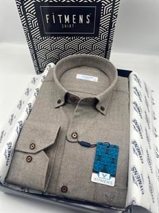 Klasik Uzun Kol Kışlık %100 Cotton Balıksırtı Yaka Düğmeli Hediye Kutulu Erkek Gömlek FS-001991 - Açık Kahve