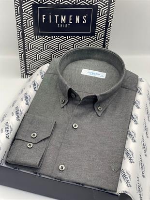 Slim Fit Uzun Kol Pamuklu Hediye Kutulu Kolay Ütülenebilir Erkek Gömlek FS-002225 - Antrasit