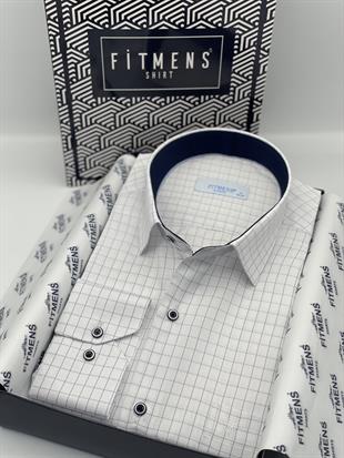 Klasik Uzun Kol Kare Çizgili Hediye Kutulu Erkek Gömlek FS-002153 - Beyaz