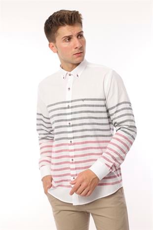 Slim Fit Uzun Kol Panolu Keten Hediye Kutulu Kolay Ütülenebilir Erkek Gömlek FS-002996 - Bordo