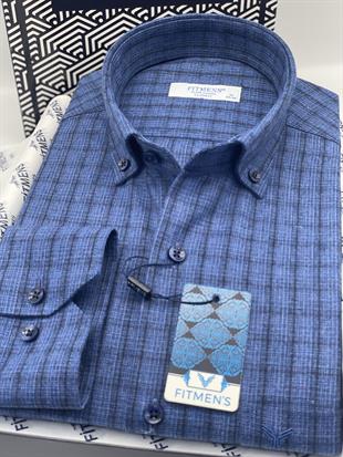 Klasik Uzun Kol Kışlık Kareli Yaka Düğmeli Pamuklu Hediye Kutulu Erkek Gömlek FS-004342 - Saks Mavi